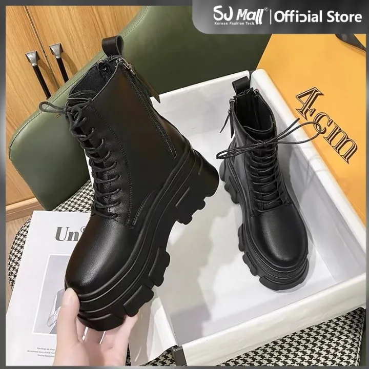 Korean Fashion high cut women boots zipper and laces Lazada PH