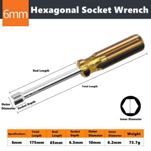 K10SEQ 5/5.5/6/7/8/9/10mm Dụng cụ vặn ốc Thép Ổ cắm lục giác Cờ lê tay Bền bỉ Cờ lê mở đai ốc Sửa chữa thủ công