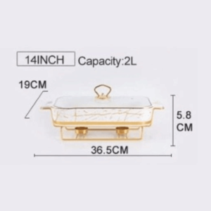 X SHOW Nordic Ceramic Food Warmer with Lid 12/14/16in Restaurant Soup Pot Gold Rectangular Chafing Dish Casserole Serving Buffet