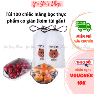 Túi 100 Chiếc Màng Bọc Thực Phẩm Co Giãn Có Thể Tái Sử Dụng Tặng Kèm Túi Đựng Hình Gấu