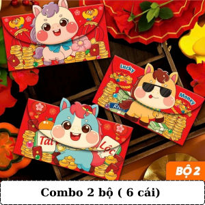 Combo 2 Bộ ( 6 Cái) Bao Lì Xì Ngang Tết 2026 – Họa Tiết Dễ Thương Màu Sắc May Mắn BEYOU DIY