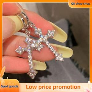 ✨QK shop✨ New Rhinestone Zircon Cross Pendant Earrings For Women Korean Fashion Drop Hoop Earrings Birthday Party Jewelry Gifts