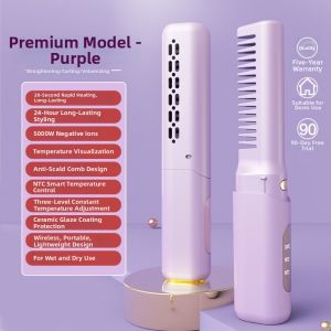 JON09 Frizz-Free Hair Straightener Brush USB Rechargeable Anti-Scald Hair Styling Iron Quick Hair Styling Tool Portable Heated Brush Comb Travel
