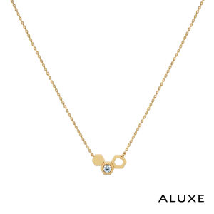 ALUXE 10K Gold Diamond Necklace Honeycomb Design Disney Winnie the Pooh Series NNDW004