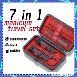 Stainless Steel 7 In 1 Manicure Pedicure Tool Set With Case Grooming Portable Beauty Kit Travel Nail Clipper Scissor