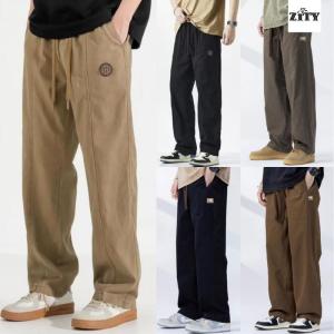 กางเกงคาร์โก้ผู้ชาย ZITY ทรงผ่อนคลาย ขาตรง ทำจากผ้าฝ้าย เอวยางยืด เหมาะสำหรับใส่ลำลองทุกวัน