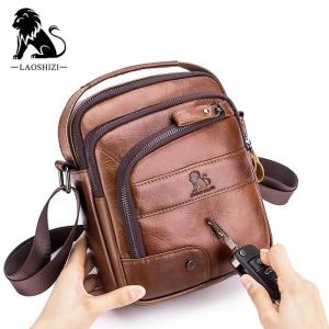 Lasshizi กระเป๋าสะพายไหล่ผู้ชายกระเป๋าหนังวัวแท้สันทนาการกระเป๋าพกพาขนาดเล็กกระเป๋าคาดลำตัวผู้ชาย