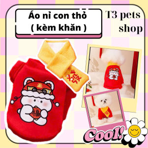 áo nỉ - áo ấm - áo thu đông 2026  in hình thỏ kèm khăn choàng cho chó mèo -T3 PETS SHOP