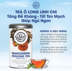 Trà Ô Long Linh Chi Thượng Hạng ROFFESCO GANODERMA OOLONG TEA Tăng Sức Đề Kháng Tốt Cho Tim Mạch Giảm Stress Hương Thơm Nhẹ Nhàng Đậm Vị Trà hộp 150g