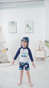 Cross-border new childrens swimwear cartoon-themed two-piece swimsuit set for boys available in short and long sleeves wholesale