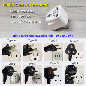 Phích Nối Đa Năng PC2-2901 - chuyển đổi nhiều dạng phích 3 chấu thành 2 chấu. Hàng Việt Nam Chất lượng cao