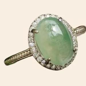 Crafted as Cabochon Ring on Light Green Natural Type-A Jadeite-Jade set with S925 adjustable as Ring QIC approved Certificate weighs 2.25 grams (s925ring18)