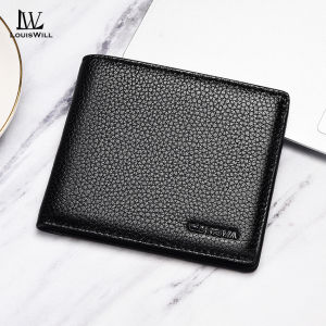 LouisWill กระเป๋าสตางค์ผู้ชายการออกแบบลวดลายลิ้นจี่กระเป๋าสตางค์สั้นแบบเรียบง่ายกระเป๋าสตางค์ธุรกิจเหรียญกระเป๋าใส่บัตรหลายใบกระเป๋าสตางค์หนังกระเป๋าเดินทาง Pouch Koin บัตรประชาชนผู้ที่ใส่บัตรเครดิต
