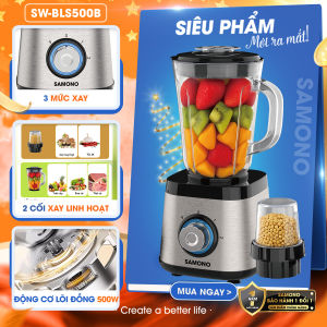 (MỚI) Máy xay sinh tố 2 cối thủy tinh Samono SW-BLS500B Công suất 500W dung tích 1.5L & 250ml - BH 1 năm