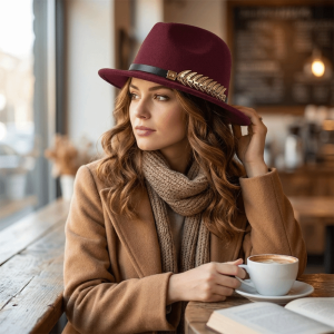 OEUVR Wide Brim Wool Felt Fedora Hat Fish Bones Design Multi Color Dress Hat British Style Chic Jazz Hat Formal Occasion