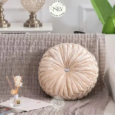 Bantal Sofa Bulat Velvet Premium Bantal Hias Pleated Empuk Cushion Estetik Dekorasi Ruang Tamu