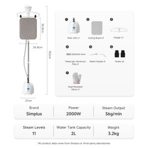 [New Launch] Simplus 2-in-1 Garment Steamer Vertical & Flat Ironing Adjustable Pole 2000W Power 2L Tank  20s Heat-Up 36g/min GTJH026