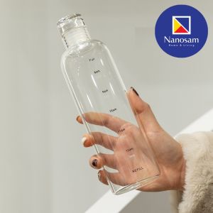500ML Portable Ins Transparent Glass Bottle with Reminder Time Scale Birthday Couple 520 Gift Botol Air Kaca 时间刻度玻璃水杯