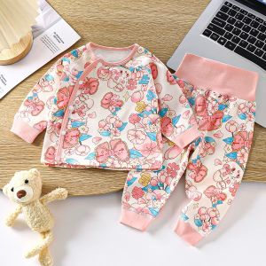 SG stock Cute Printing Newborn Infant Solid Clothes Sets Long Sleeve Bodysuits Baby 2 Pcs Top+ Pant Baby Clothes Sets