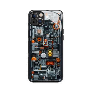 Case For iPhone 15 Pro Max 14Pro Glass Back Lens Protect Soft Frame Building Blocks Style 11Promax 12PROMax
