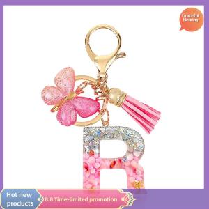 Graceful A-Z Dreamy Sequin Letters Keychain For Women Tassel Butterfly Pendant Initial Keyring Purse Suspension Bags Charms Car Key Chain