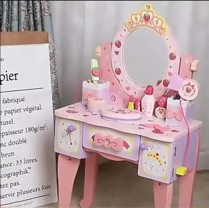 KiddieStore Wooden Toys : Make Up Table Playset with stools and accessories