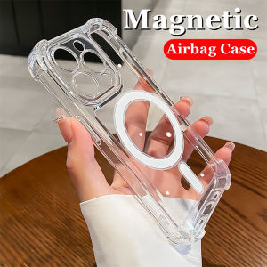 Airbag Shockproof Armor Magnetic Phone Case for IPhone 16 Pro Max 11 12 13 14 15 Pro Max 16 Plus  Transparent Casing Cover