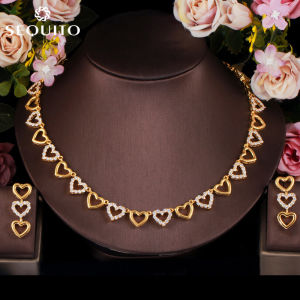 SEQUITO New Trendy Charm Heart Pendant Necklace Earrings Pave Cubic Zirconia Simple Fashion Jewellery Set for Women Gift SJ160