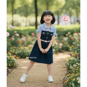 Naomi Dress Jeans Mewah Brokat Anak Perempuan Usia 1-12 Tahun / Dress Jeans Terbaru Anak Kekinian / Midi Dress Lengan Brokat Anak Perempuan Viral - COD Fashion