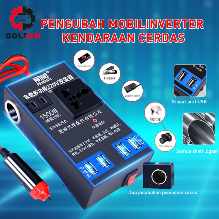 Inverter Mobil 1500W Puncak DC12V 24V Ke 220V Soket Untuk Peralatan