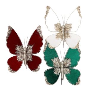 CHUN053634 Nhiều màu sắc Đồ trang trí cây thông Noel Vải nhung Phủ lớp lấp lánh. Trang trí hình bướm phủ nhung Thật tế Mô phỏng Đồ trang trí hình bướm Dành cho kỳ nghỉ Giáng sinh.