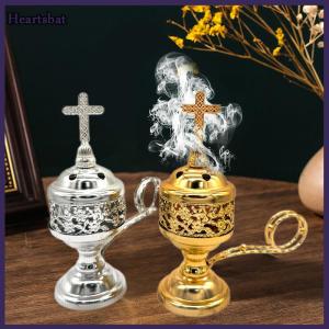[Heartsbat] Vintage Metal Cross Incense Indoor Sandalwood Hollow Charcoal Incense Ornament Home Church Decoration