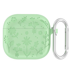 ZUZG Flora Engraved Case for AirPods 4 Cover Shock-Proof Protective Silicone Case with Keychain for Apple Airpods 4th Generation 2024 Released