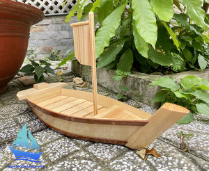 [Sushi Sashimi] Khay thuyền gỗ 45cm 1 cột trang trí khay gỗ trang trí món ăn nhà hàng Nhật