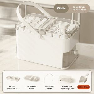 LIWU Portable Ice Maker 28 Grid Cube Easy Press Cap Ice Cube Machine Large Capacity Ice Storage Box