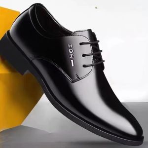 [Free Shipping] New Business Formal Leather Shoes Mens Casual Wedding Shoes Height-Increasing Design Breathable Summer Style Pointed-Toe Mens Shoes.