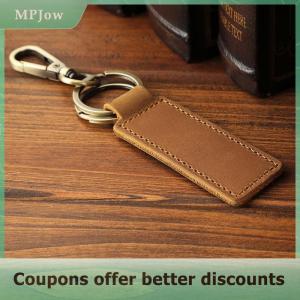 【MPJow】 Genuine Leather Retro Cowhide Keychain Metal Lobster Clasp Pendant Fashion Personalized Anti-lost Car Keyring Keyholder