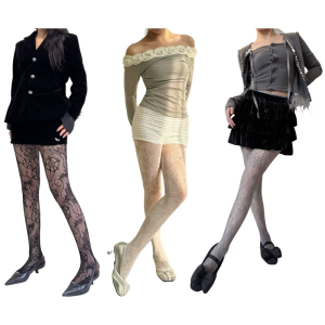 Women Romantics Hollowout Lace Patterned Fishent Pantyhose Stockings Elegant Floral Vine Jacquard Mesh Tights Leggings