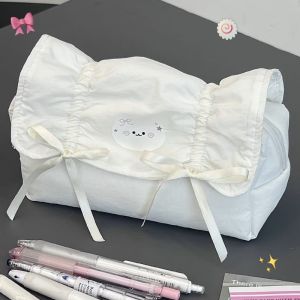 C & K Túi bút hình mèo dễ thương có nơ dung lượng lớn hộp đựng đồ dùng học tập phong cách Hàn Quốc dành cho nữ sinh