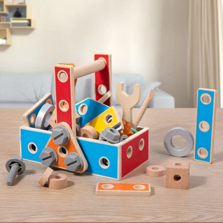 SWEET TIM Wood Puzzle Nut Assembly Toy Montessori Toolbox Detachable ...