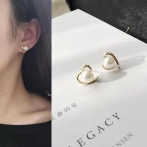 Anting Hati Mutiara💕爱心珍珠耳钉 Heart Pearl Stud Earrings 简约光面轻奢精致小众设计气质百搭 Elegant Fashion Jewelry