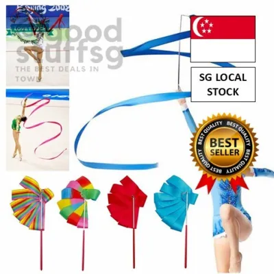 [SG FREE ] 2/4m Colorful Gym Dance Rhythmic Art Gymnastic Ribbons Ballet Streamer Twirling Rod Stick For
