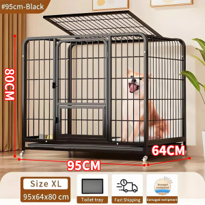 Black Dog Cage With Poop Tray 95X80X64cm Large Cage Dog Mobile Kulungan Ng Aso With 4 Wheels