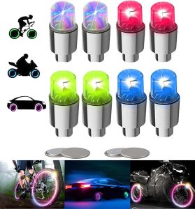 8 Pack LED Bike Wheel Lights Car Tire Valve Stems Caps Bicycle Motorcycle Waterproof Tyre Spoke Flash Lights Cool Reflector Accessories for Kids Men Women with 10 Extra Batteries(Multicolor)