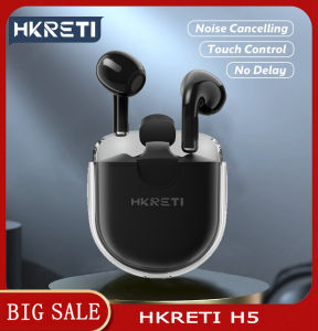 HKRETI H5 Wireless Bluetooth Headphones Sports Dual Stereo Noise Cancelling Waterproof TWS Earbuds Touch Long Standby Compatible with for Android IOS
