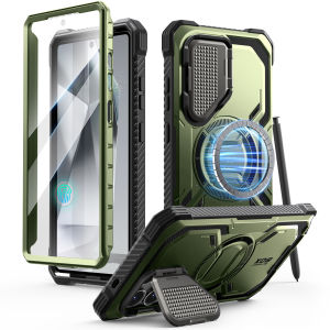 i-Blason Armorbox for Samsung Galaxy S25 Ultra Case with Camera Cover Stand Wireless Charging Compatible Full Body Rugged Protective Case with Built in Screen Protector Kickstand