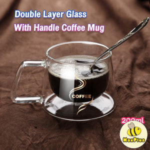 MaxPlus 200ml Double Layer Glass With Handle Heat-Resistant Coffee Glass Mug Double Layer Tea Cup