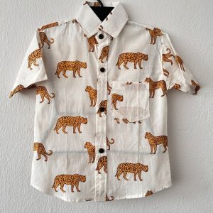 white cheetah design boys cotton shirt-Readystock in singapore-Boys cotton shirt