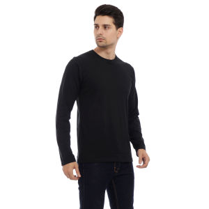 Kaos Polos Pria Oneck Lengan Panjang Bahan Katun Combed 30s Warna Hitam Solid