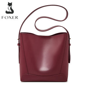 FOXER Ladies New Fashion Retro Shoulder Bag Large Capacity Messenger Bag Office Women Commuter Bag Split Leather High Quality Wide Shoulder Strap Female Bag